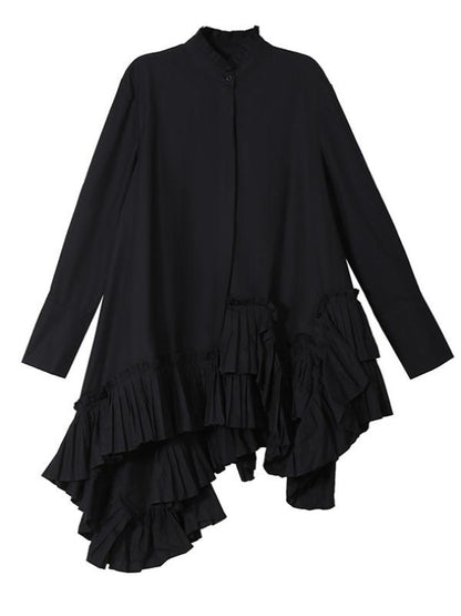 Plain Pleated Cropped Shirt Dress