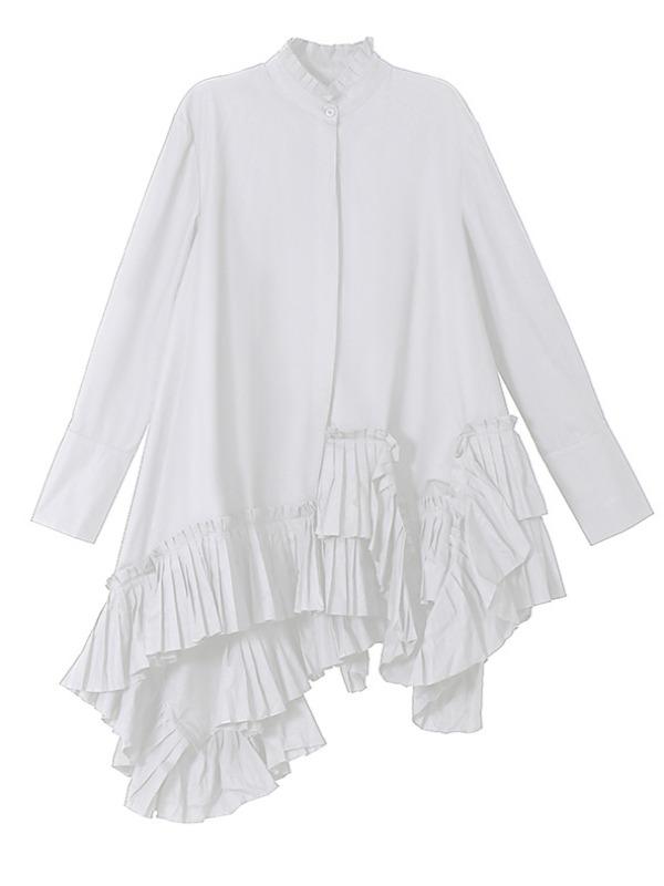 Plain Pleated Cropped Shirt Dress