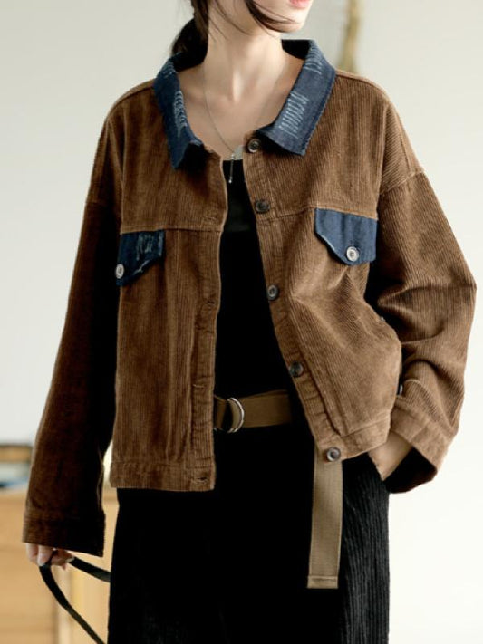 Vintage Split-joint Corduroy Denim Jacket