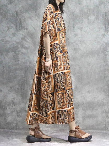 Loose Silk Printed Maxi Dress