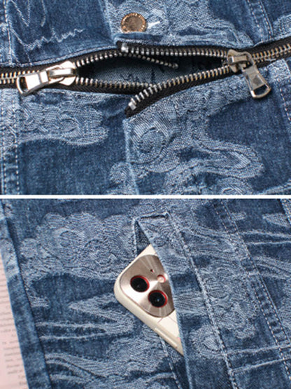 Stylish Buttoned Lapel Zipper Sleeveless Denim Two Pieces Set