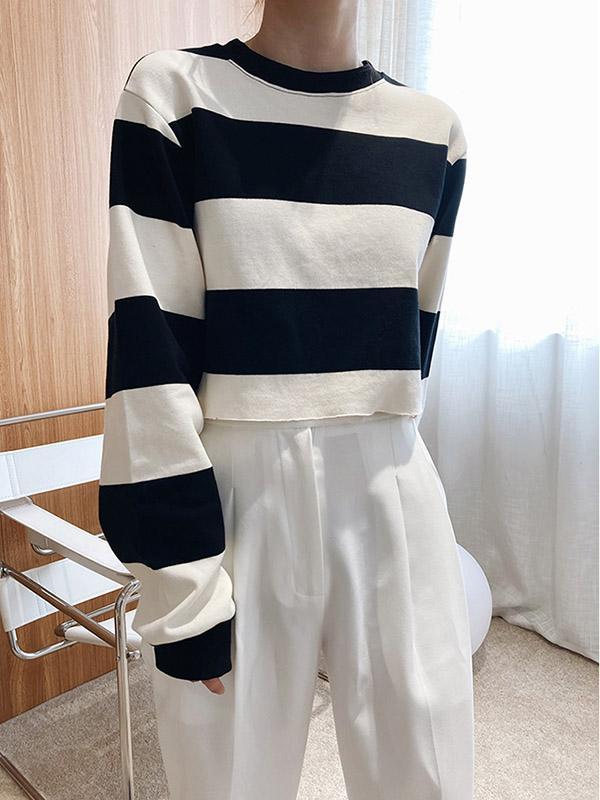 Loose Striped Short Sweatshirts