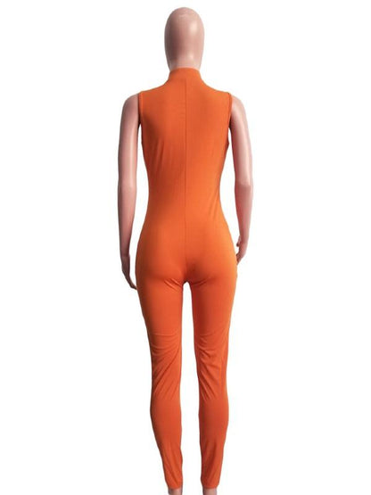 Solid High Waist Zipper Breathable Yoga&Gym Jumpsuits ACTIVE WEAR