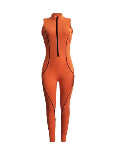 Solid High Waist Zipper Breathable Yoga&Gym Jumpsuits ACTIVE WEAR