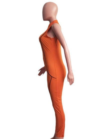 Solid High Waist Zipper Breathable Yoga&Gym Jumpsuits ACTIVE WEAR
