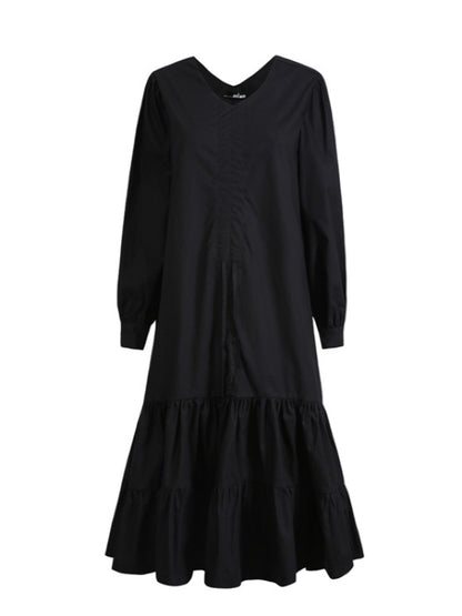 SOLID RUFFLED CROPPED DRAWSTRING HEMLINE MIDI DRESS
