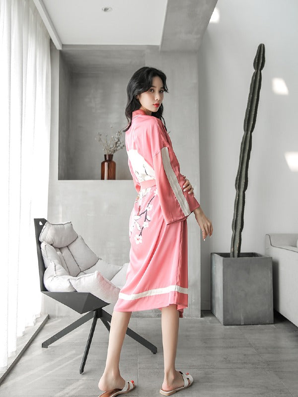 LOOSE PRINTED COMFORTABLE V-NECK PYJAMAS