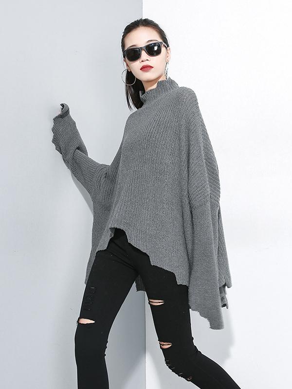 PLAIN LOOSE CROPPED TURTLENECK SWEATER - Zebrant