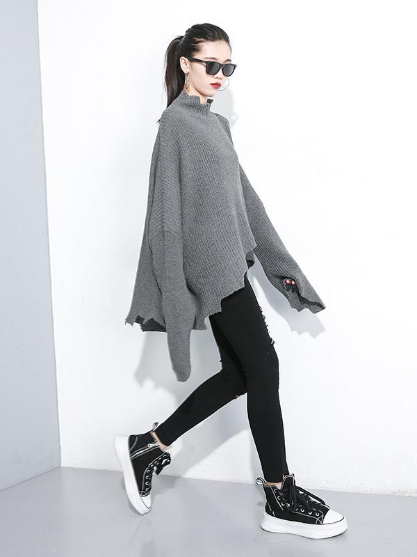 PLAIN LOOSE CROPPED TURTLENECK SWEATER - Zebrant