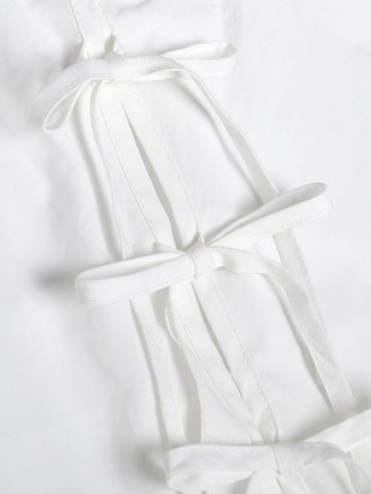 SOLID BOWKNOT DRAWSTRING FALBALA MINI DRESS