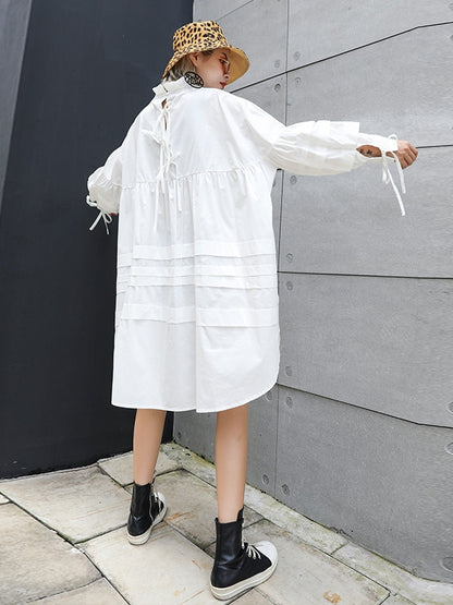 SOLID BOWKNOT DRAWSTRING FALBALA MINI DRESS