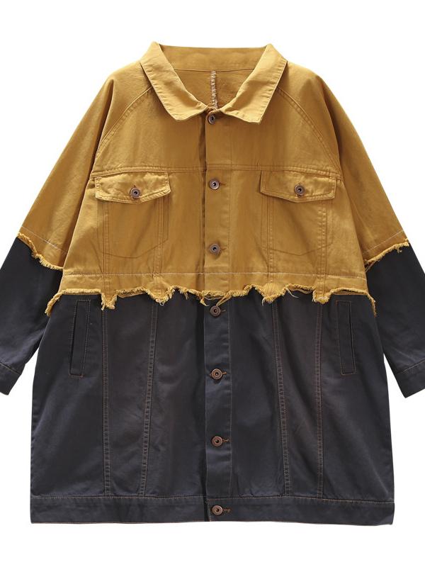VINTAGE SPLIT-JOINT LAPEL DENIM OUTWEAR