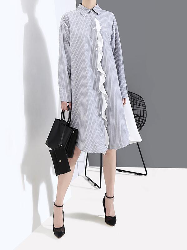 Loose Striped Chiffon Shirt Dress