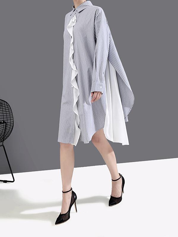 Loose Striped Chiffon Shirt Dress
