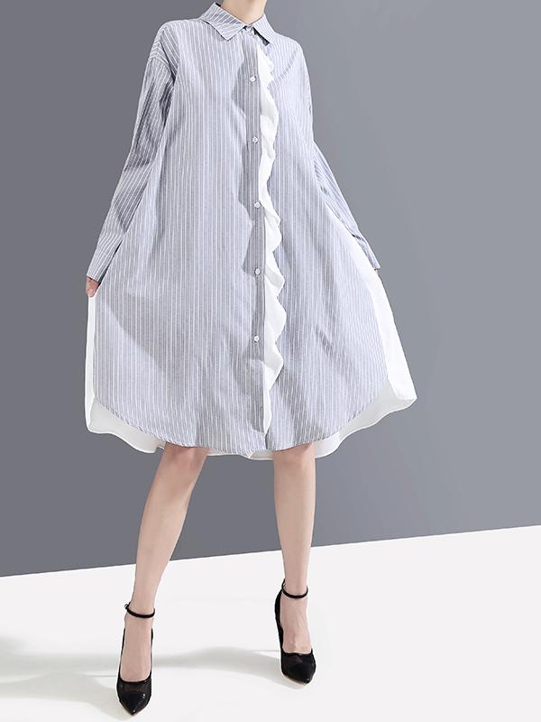 Loose Striped Chiffon Shirt Dress