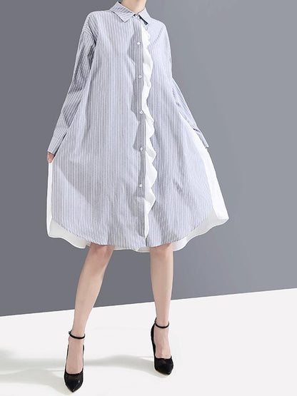Loose Striped Chiffon Shirt Dress