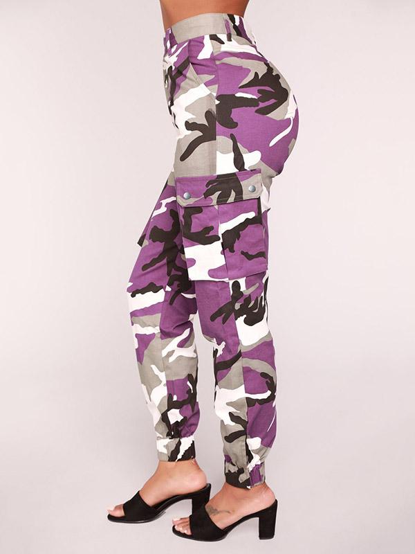 Plus Size Purple Camouflage Printed Track Pants