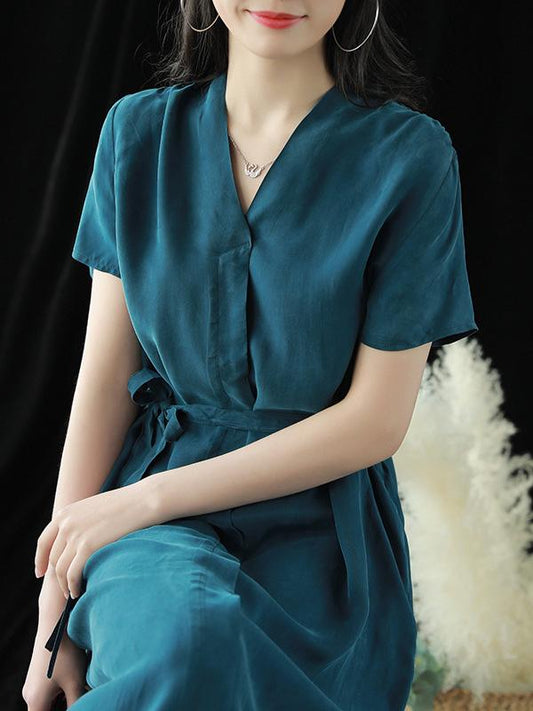 Literary Soft Lace-up Dress