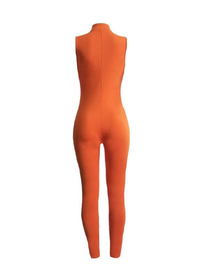 Solid High Waist Zipper Breathable Yoga&Gym Jumpsuits ACTIVE WEAR