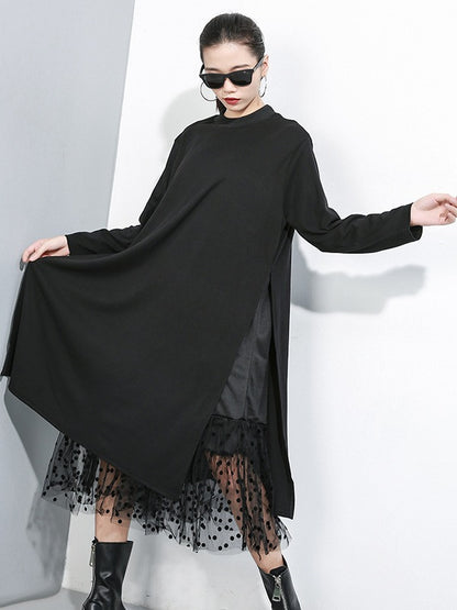 Splicing Split-Side False Two Gauze Midi Dress