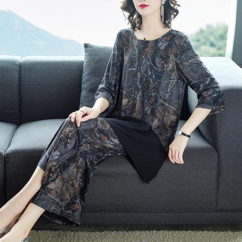 Loose Floral Blouses&Wide Leg Pants Suits