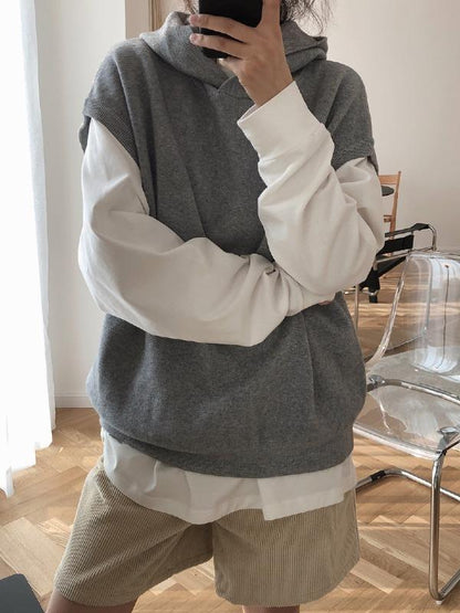 CASUAL SOLID HOODIE KNITTING VEST - Zebrant