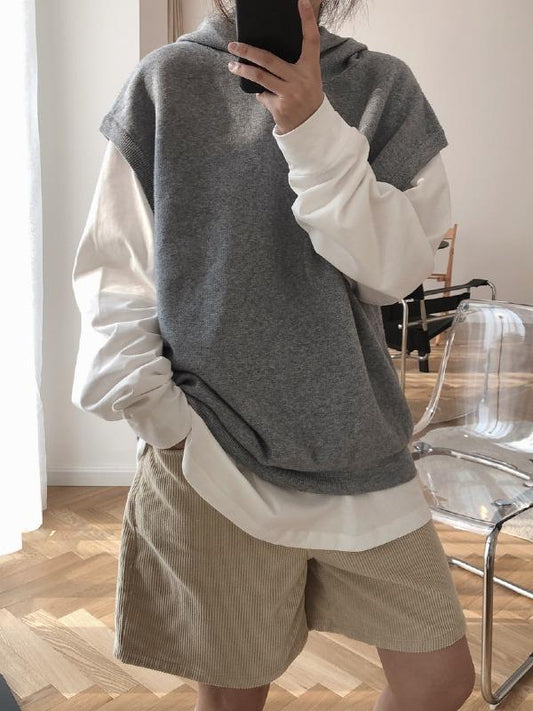 CASUAL SOLID HOODIE KNITTING VEST - Zebrant