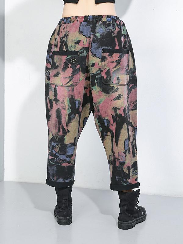 DROP-CROTCH ELASTIC WAIST CASUAL HAREM PANTS