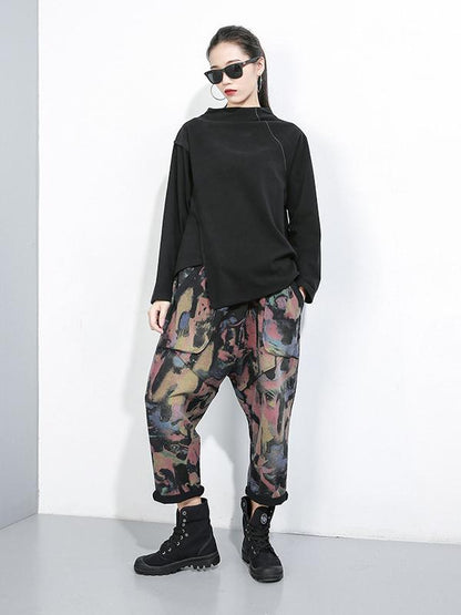DROP-CROTCH ELASTIC WAIST CASUAL HAREM PANTS