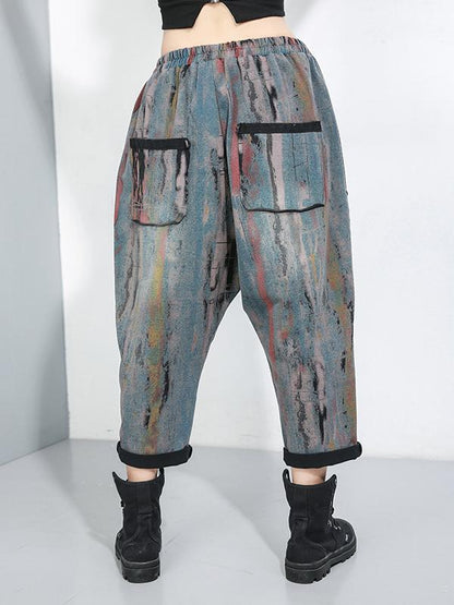GRAFFITI ELASTIC WAIST THICKEN CASUAL HAREM PANTS