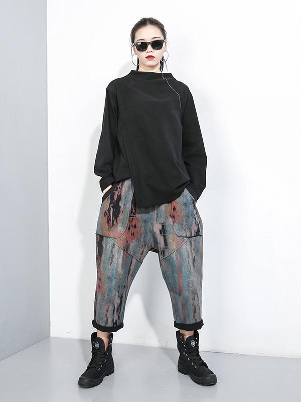 GRAFFITI ELASTIC WAIST THICKEN CASUAL HAREM PANTS
