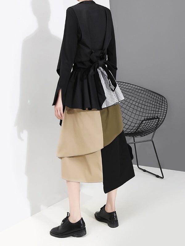 Tide Striped Cropped Stitching Skirt