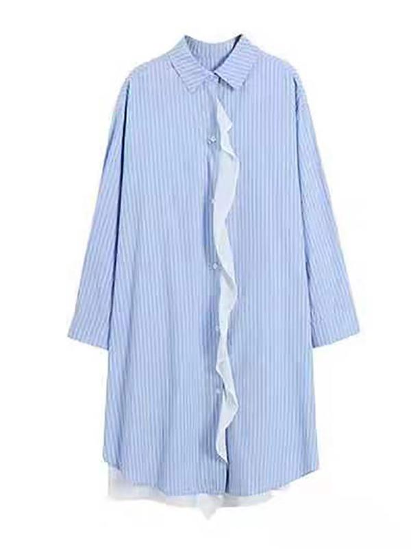 Loose Striped Chiffon Shirt Dress