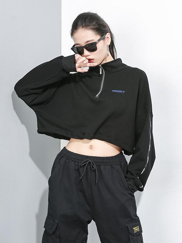 CASUAL ZIPPER BARE MIDRIFF SWEATSHIRT