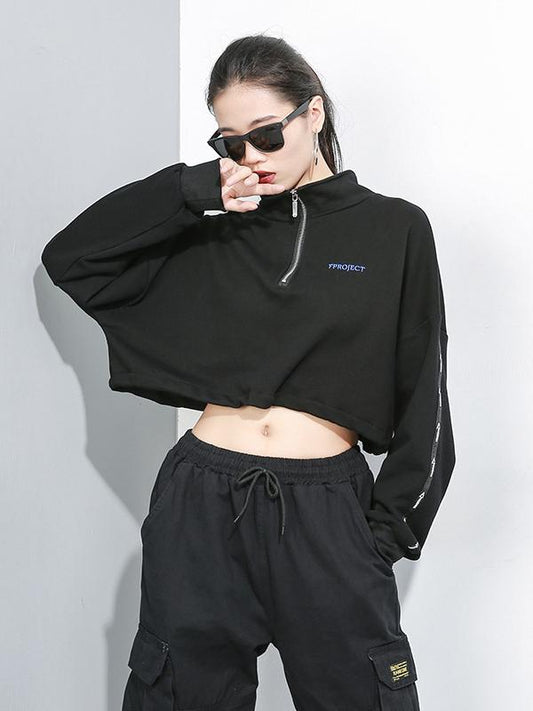 CASUAL ZIPPER BARE MIDRIFF SWEATSHIRT