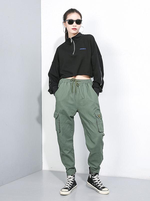 CASUAL ZIPPER BARE MIDRIFF SWEATSHIRT
