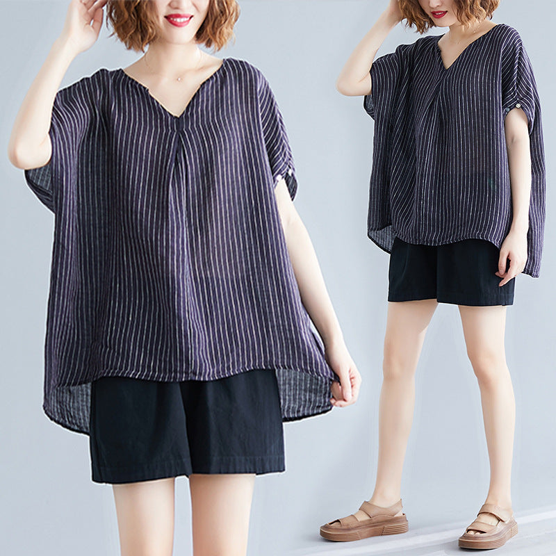 LOOSE STRIPED V-NECK LIGHT T-SHIRT