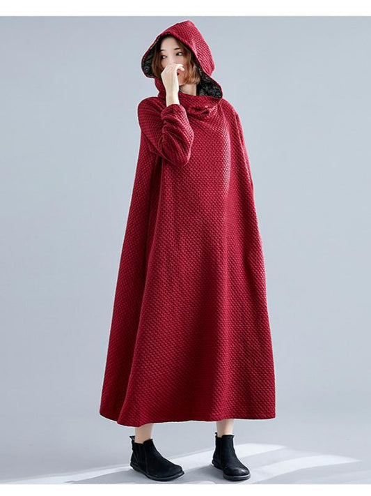 LOOSE A-LINE HOODED LONG SLEEVE DRESS