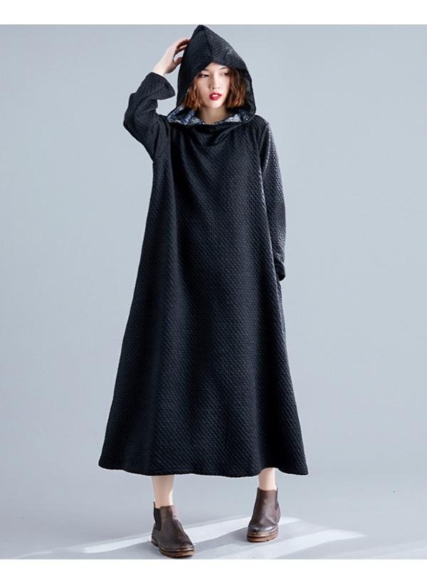 LOOSE A-LINE HOODED LONG SLEEVE DRESS