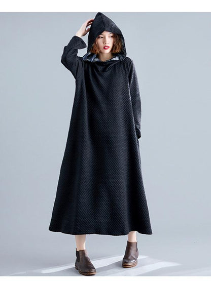 LOOSE A-LINE HOODED LONG SLEEVE DRESS