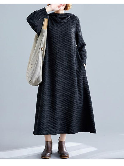 LOOSE A-LINE HOODED LONG SLEEVE DRESS