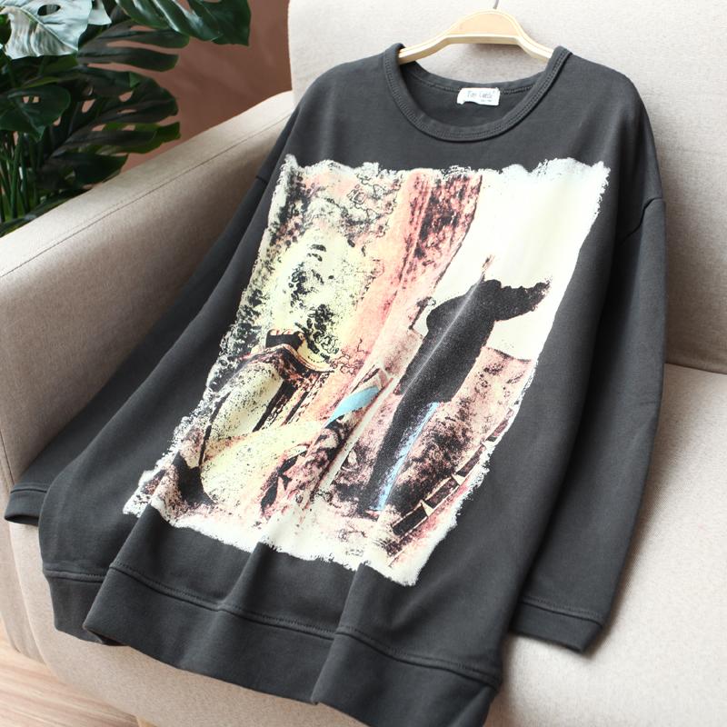 Buykud Round Neck Oil Painting Long Sleeve Sweatshirt