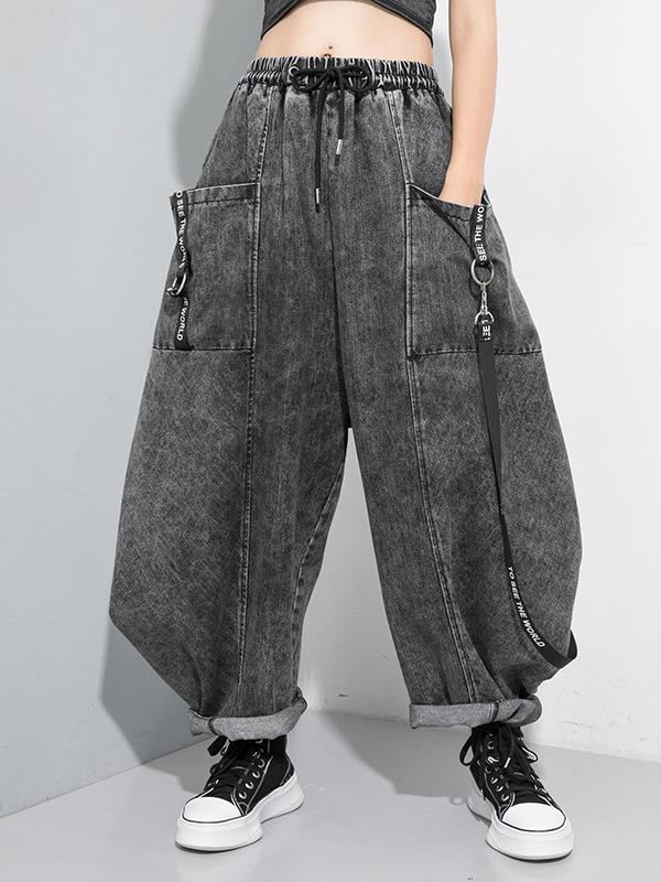 LOOSE STITCHING RIBBED JEAN WIDE LEG PANTS - Zebrant