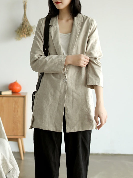 Vintage Solid Color Lapel Suit Outwear