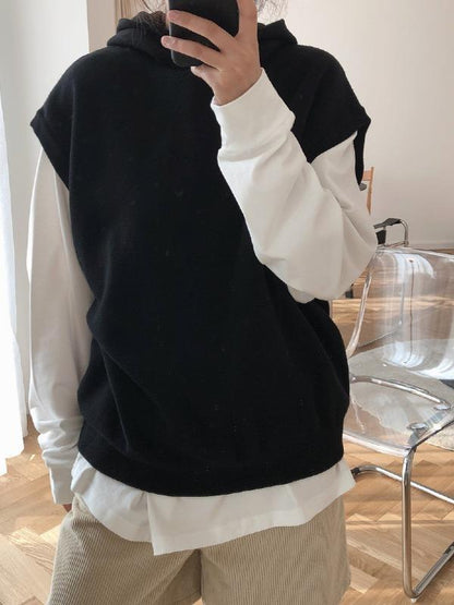 CASUAL SOLID HOODIE KNITTING VEST - Zebrant