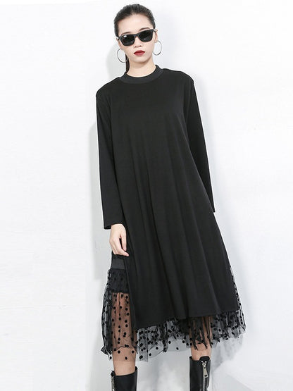 Splicing Split-Side False Two Gauze Midi Dress