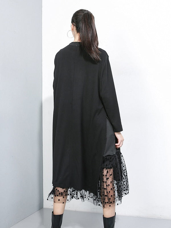 Splicing Split-Side False Two Gauze Midi Dress