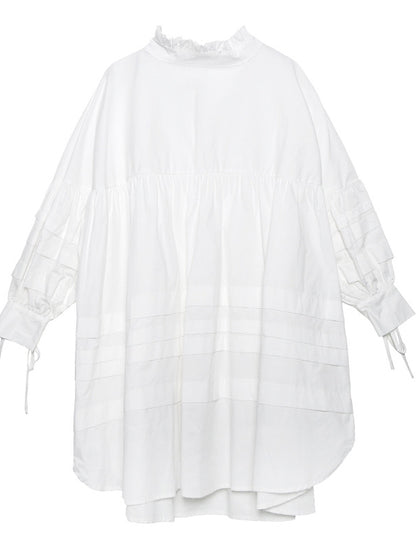 SOLID BOWKNOT DRAWSTRING FALBALA MINI DRESS