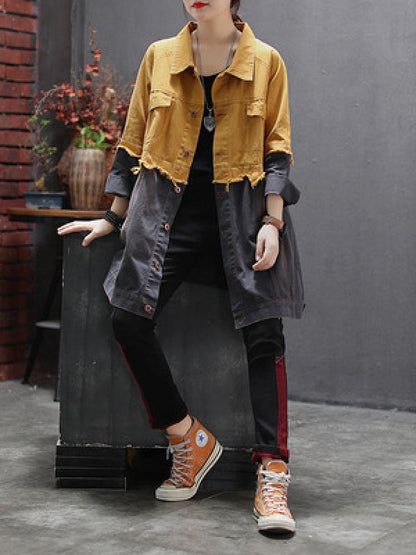 VINTAGE SPLIT-JOINT LAPEL DENIM OUTWEAR