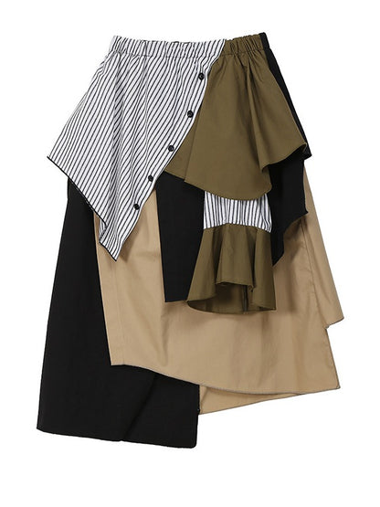 Tide Striped Cropped Stitching Skirt